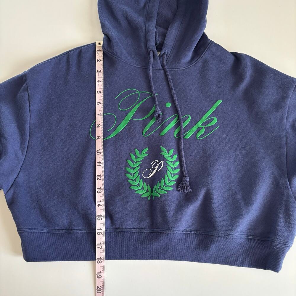 Victoria's Secret Pink Navy Blue Fleece Classic Cropped Hoodie Sweatshirt Large - Picture 7 of 7